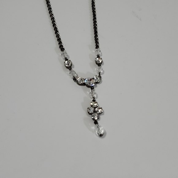 Vintage Style silver rhinestone choker necklace beads 16" - Picture 4 of 5